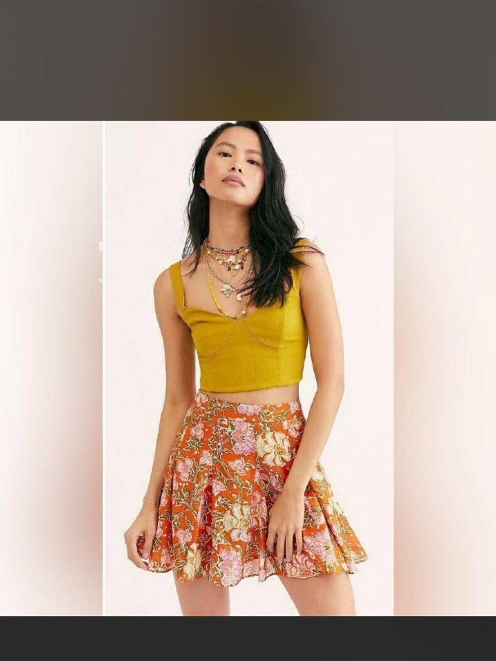 Free People 100% Cotton Floral Orange Skirt Sz 12